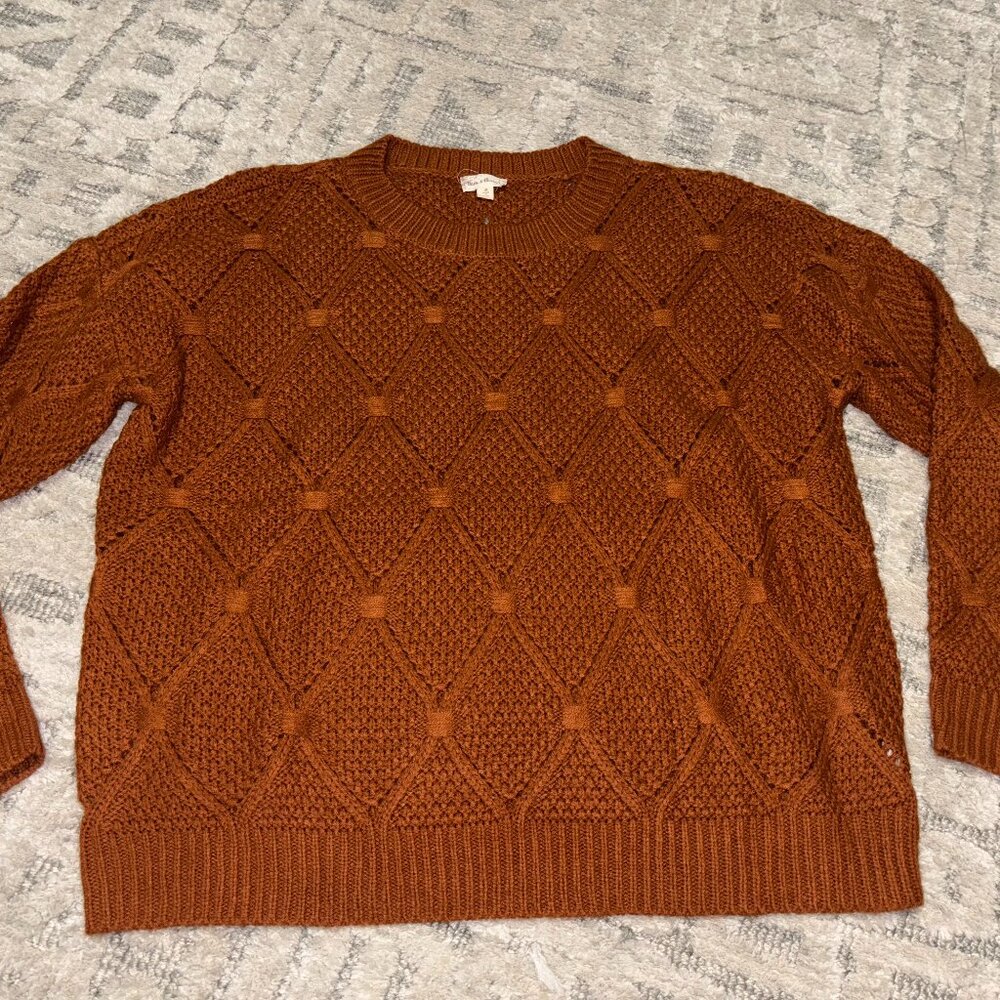 Hem & Thread Rust Colored Knit Crewneck Sweater, Size M